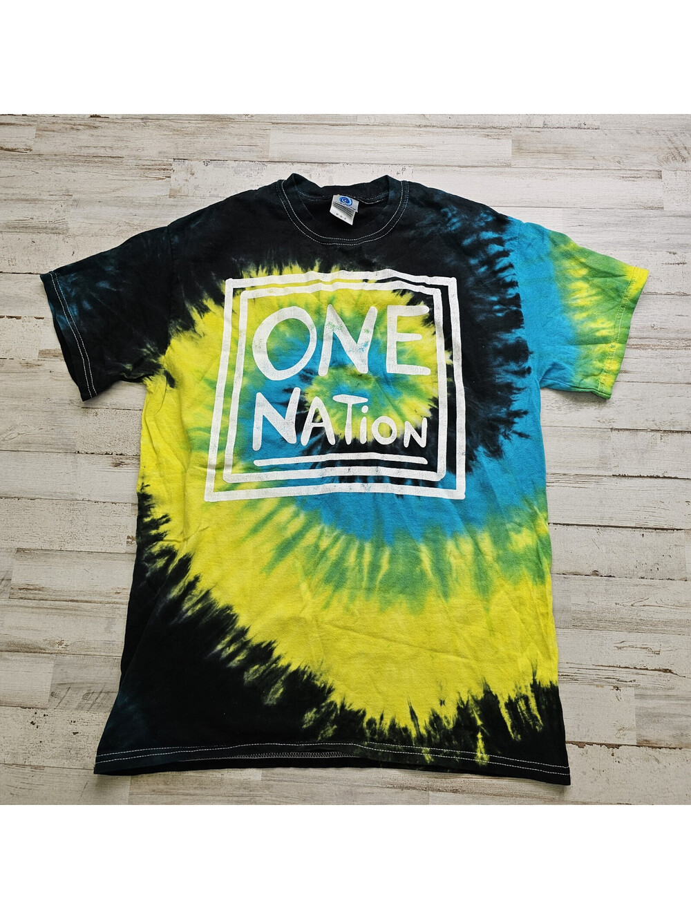 Colortone Tie Dye Colorful Graphic Tee ONE NATION Size MED T-Shirt